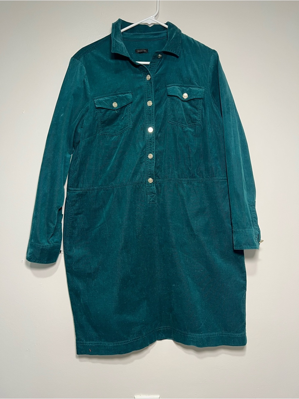Talbots Teal Corduroy Button-Front Shirt Dress